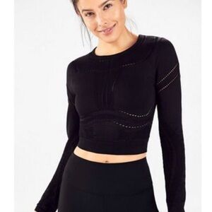 Fabletics Black Long Sleeve Fitted Crop Bodysuit